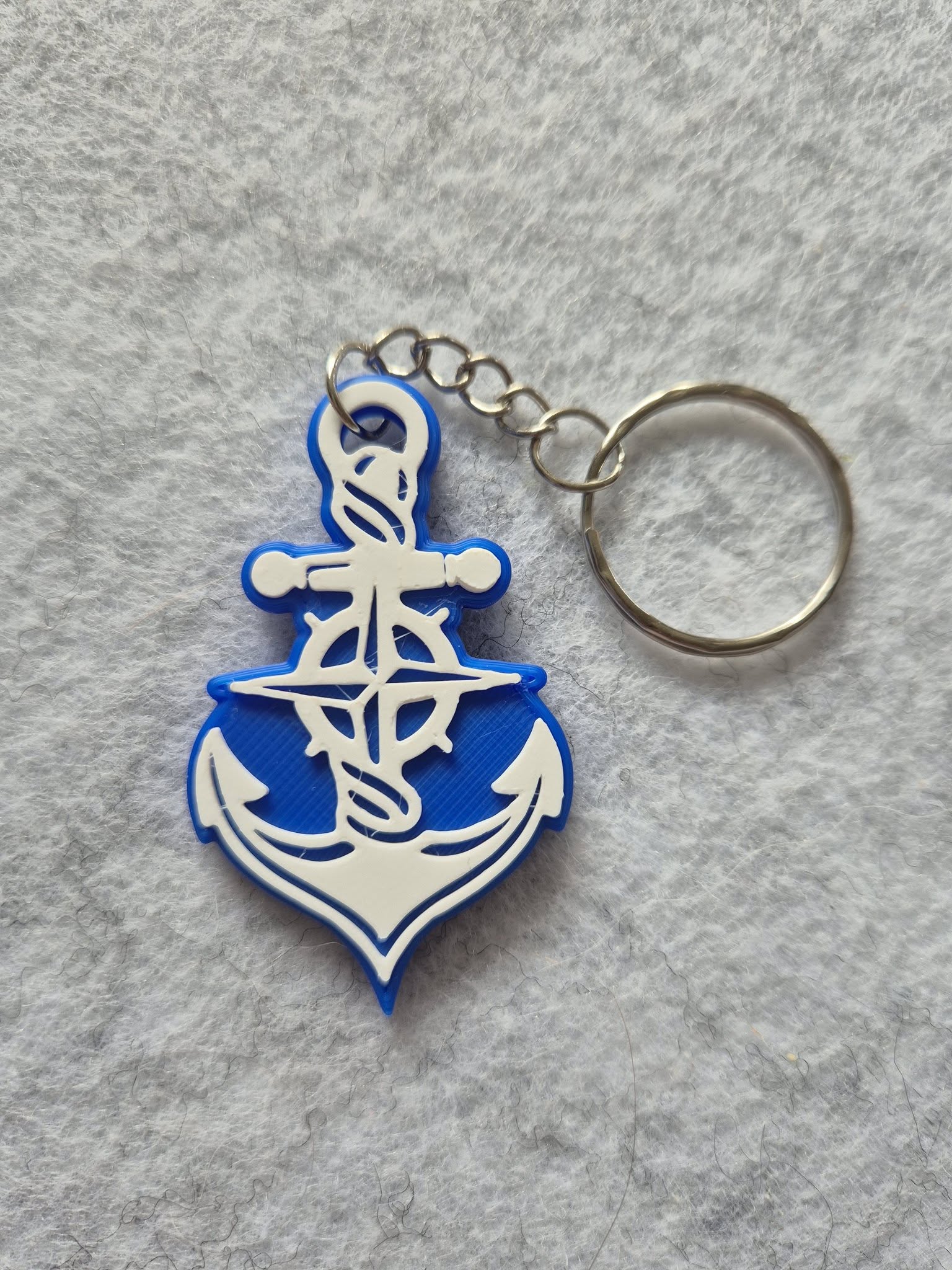 Anchor-shaped keychain, 3D-printed in plant-based filament